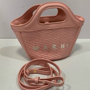 Marni Blush Pink Woven Mini Tote with Detachable Strap